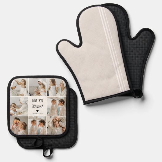 Moderne collage foto-liefde grootmoeder beste cade ovenwant & pannenlap set (Voorkant / Achterkant)