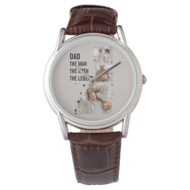 Moderne collage foto | Papa Gift Horloge (Voorkant)