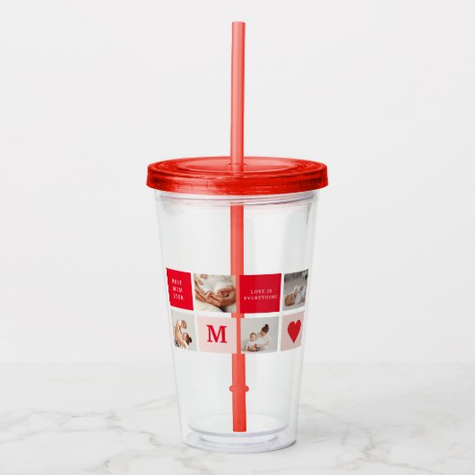 Moderne collage foto Rood & Roze Beste mam ooit ca Acryl Drinkbeker (Voorkant)