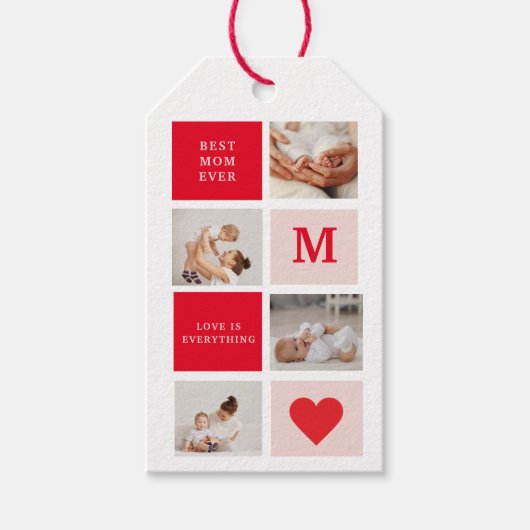 Moderne collage foto Rood & Roze Beste mam ooit ca Cadeaulabel (Voorkant)