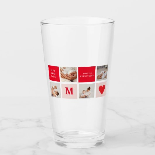 Moderne collage foto Rood & Roze Beste mam ooit ca Glas (Voorkant)