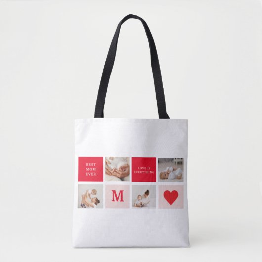 Moderne collage foto Rood & Roze Beste mam ooit ca Tote Bag (Voorkant)