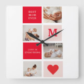 Moderne collage foto Rood & Roze Beste mam ooit ca Vierkante Klok (Voorkant)