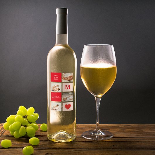 Moderne collage foto Rood & Roze Beste mam ooit ca Wijn Etiket