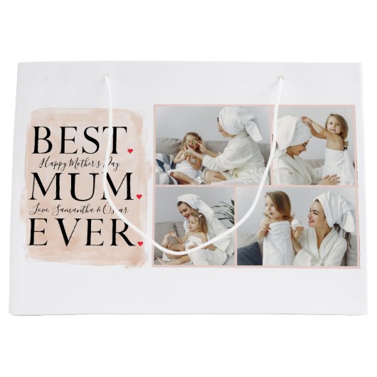 Moderne Collage Foto Roze Happy Mothers Day Groot Cadeauzakje (Voorkant)