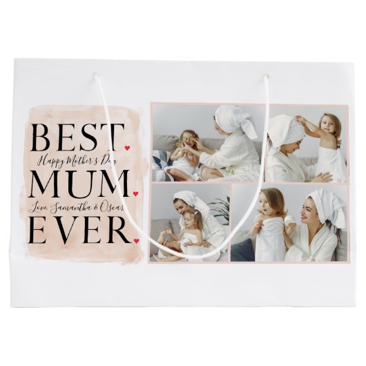 Moderne Collage Foto Roze Happy Mothers Day Groot Cadeauzakje (Achterkant)