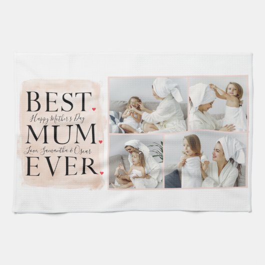 Moderne Collage Foto Roze Happy Mothers Day Theedoek (Horizontaal)