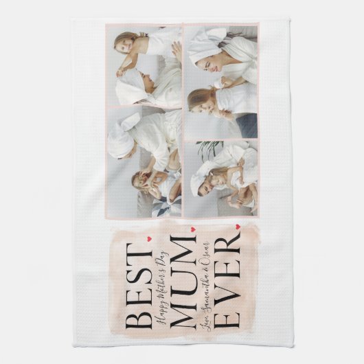Moderne Collage Foto Roze Happy Mothers Day Theedoek (Verticaal)