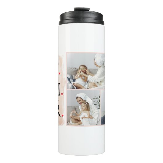 Moderne Collage Foto Roze Happy Mothers Day Thermosbeker (Voorkant)