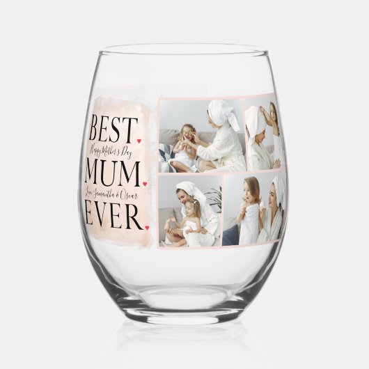 Moderne Collage Foto Roze Happy Mothers Day Wijnglas Zonder Voet (Voorkant)