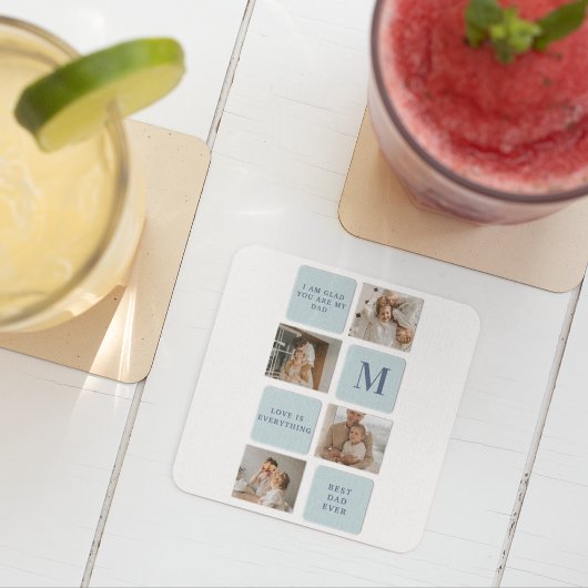 Moderne collage foto's Blue Best Fathers Gift Kartonnen Onderzetters