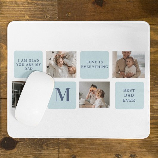 Moderne collage foto's Blue Best Fathers Gift Muismat