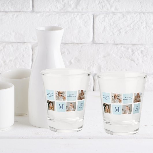 Moderne collage foto's Blue Best Fathers Gift Shot Glas