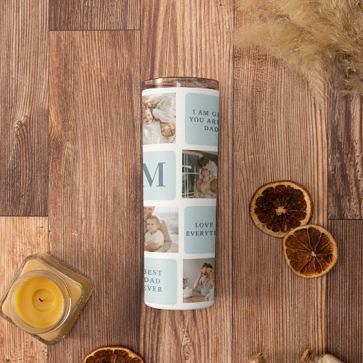 Moderne collage foto's Blue Best Fathers Gift Thermosbeker