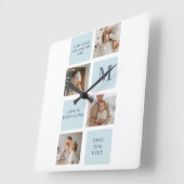 Moderne collage foto's Blue Best Fathers Gift Vierkante Klok (Hoek)
