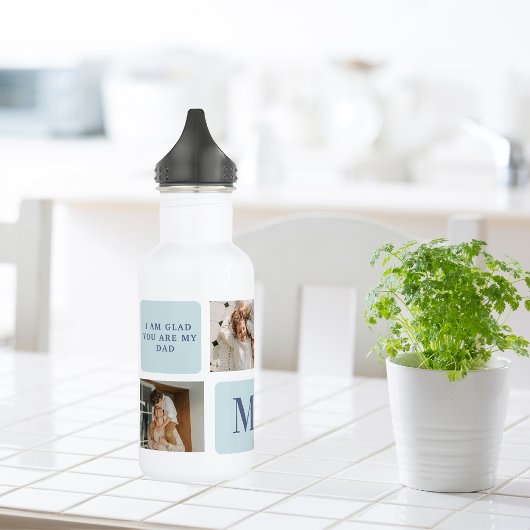 Moderne collage foto's Blue Best Fathers Gift Waterfles