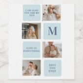 Moderne collage foto's Blue Best Fathers Gift Wijn Etiket (Enkel label)