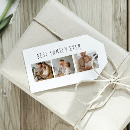 Moderne collage foto's en beste familie ooit cadeaulabel
