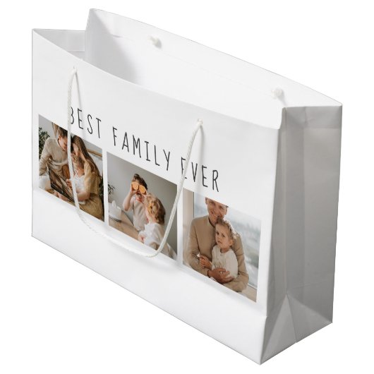 Moderne collage foto's en beste familie ooit groot cadeauzakje (Voorkant Gekanteld)