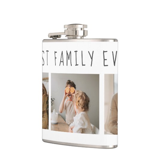 Moderne collage foto's en beste familie ooit heupfles (Links)