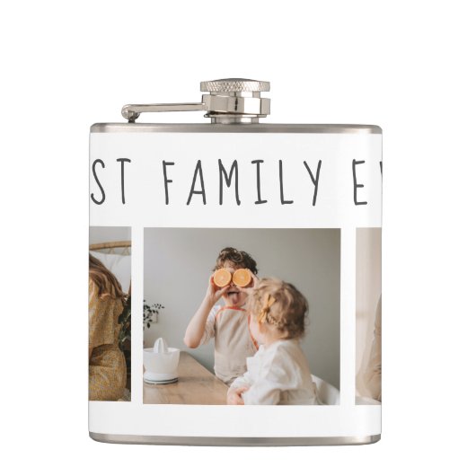 Moderne collage foto's en beste familie ooit heupfles (Voorkant)