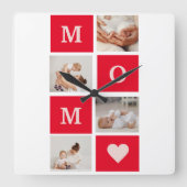 Moderne collage foto's en beste mam ooit cadeautje vierkante klok (Voorkant)