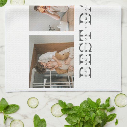 Moderne collage foto's en beste pap ooit cadeautje theedoek (Gevouwen)