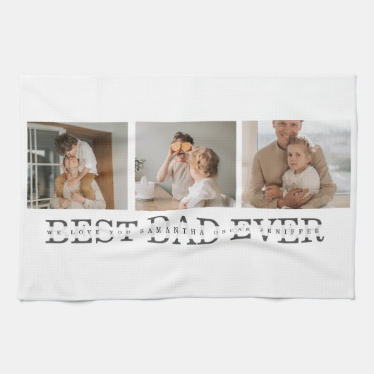 Moderne collage foto's en beste pap ooit cadeautje theedoek (Horizontaal)