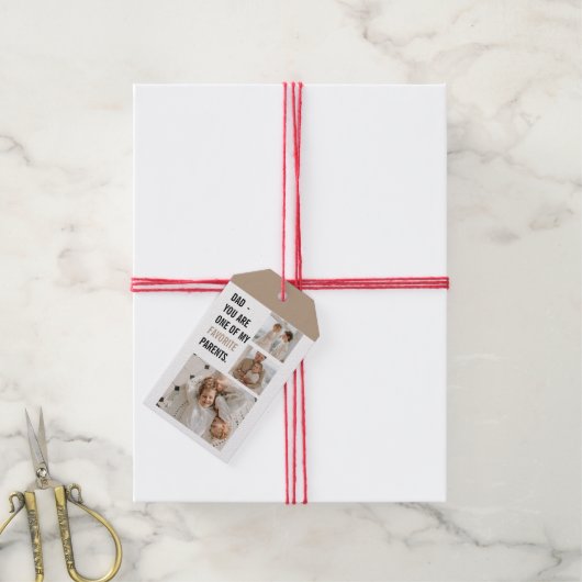 Moderne collage foto's en Happy Fathers Day Gift Cadeaulabel (Met Touw)