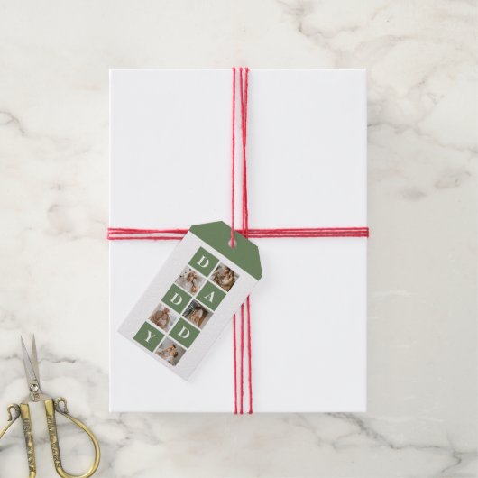 Moderne collage foto's en Happy Fathers Day Gift Cadeaulabel (Met Touw)