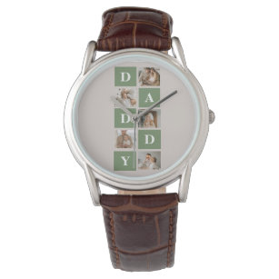 Moderne collage foto's en Happy Fathers Day Gift Horloge