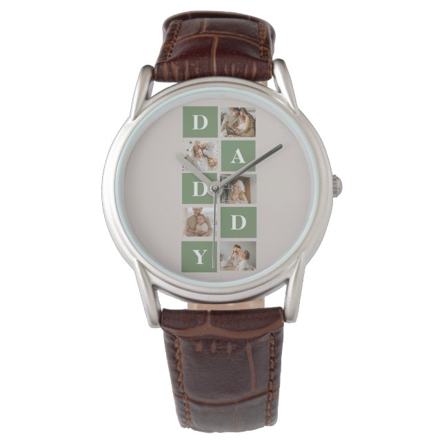 Moderne collage foto's en Happy Fathers Day Gift Horloge (Voorkant)