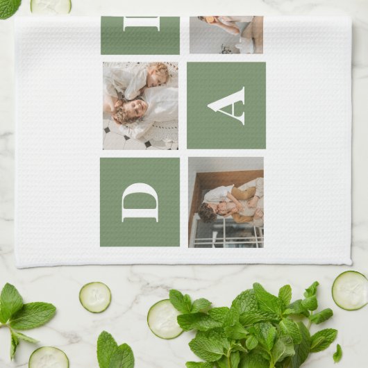 Moderne collage foto's en Happy Fathers Day Gift Theedoek (Gevouwen)