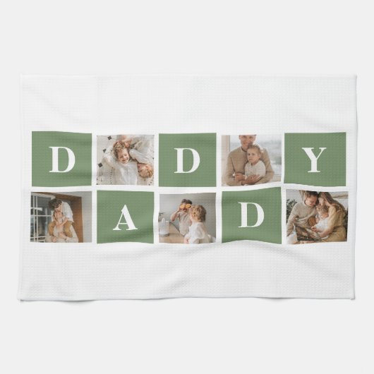 Moderne collage foto's en Happy Fathers Day Gift Theedoek (Horizontaal)