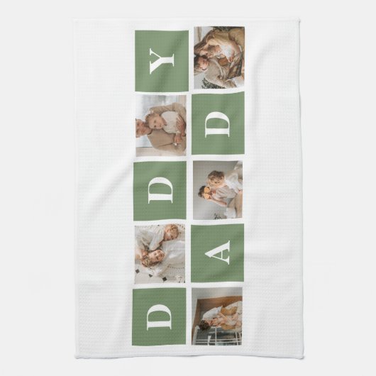 Moderne collage foto's en Happy Fathers Day Gift Theedoek (Verticaal)