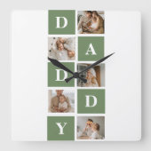 Moderne collage foto's en Happy Fathers Day Gift Vierkante Klok (Voorkant)