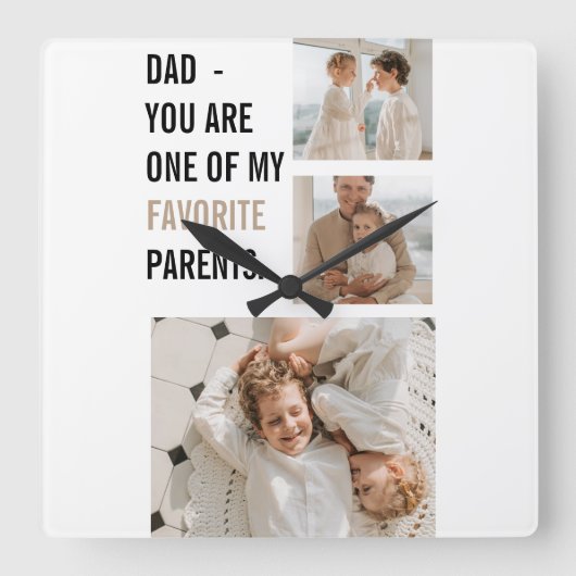 Moderne collage foto's en Happy Fathers Day Gift Vierkante Klok (Voorkant)