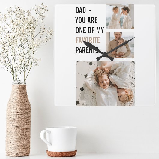 Moderne collage foto's en Happy Fathers Day Gift Vierkante Klok