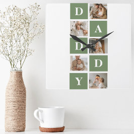 Moderne collage foto's en Happy Fathers Day Gift Vierkante Klok