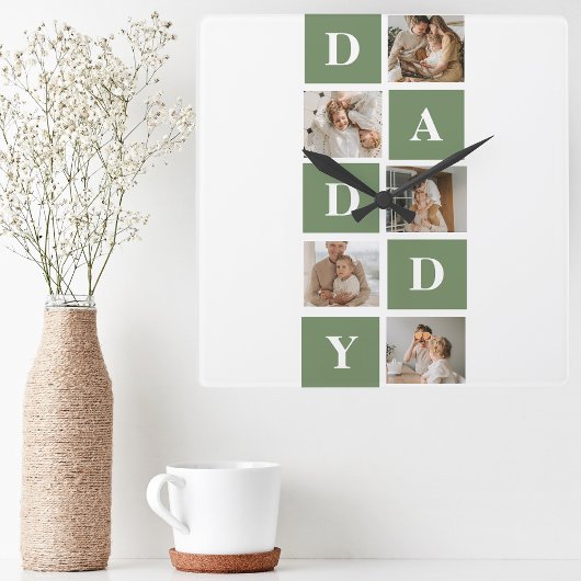Moderne collage foto's en Happy Fathers Day Gift Vierkante Klok