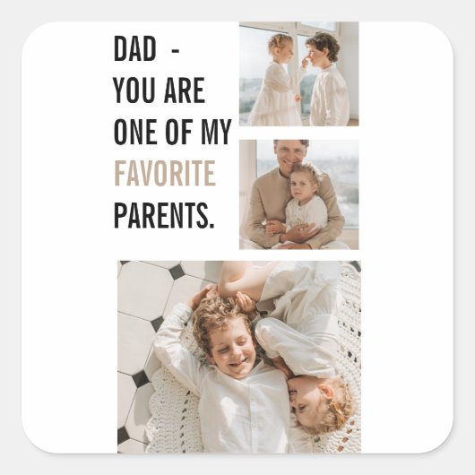 Moderne collage foto's en Happy Fathers Day Gift Vierkante Sticker (Voorkant)