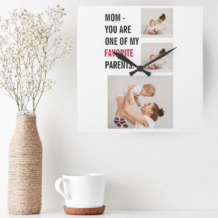 Moderne collage foto's en Happy Mothers Day Gift Vierkante Klok
