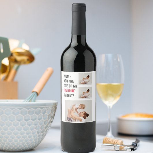 Moderne collage foto's en Happy Mothers Day Gift Wijn Etiket