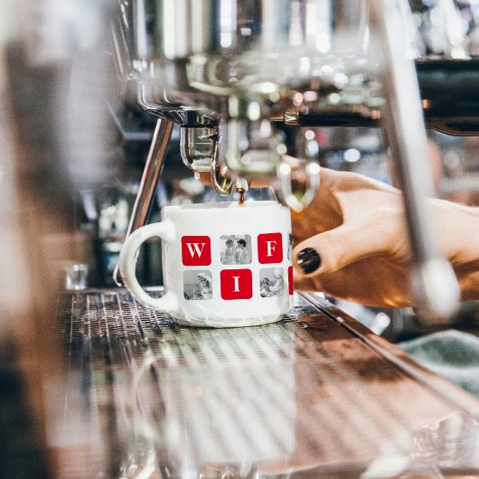 Moderne collage foto's en rode cadeautjes voor lie espresso kop