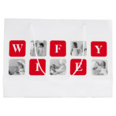 Moderne collage foto's en rode cadeautjes voor lie groot cadeauzakje (Achterkant)