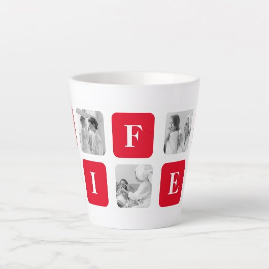 Moderne collage foto's en rode cadeautjes voor lie latte mok (Voorkant)