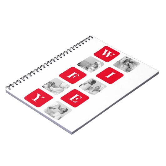 Moderne collage foto's en rode cadeautjes voor lie notitieboek (Linkerzijde)