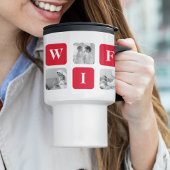 Moderne collage foto's en rode cadeautjes voor lie reisbeker