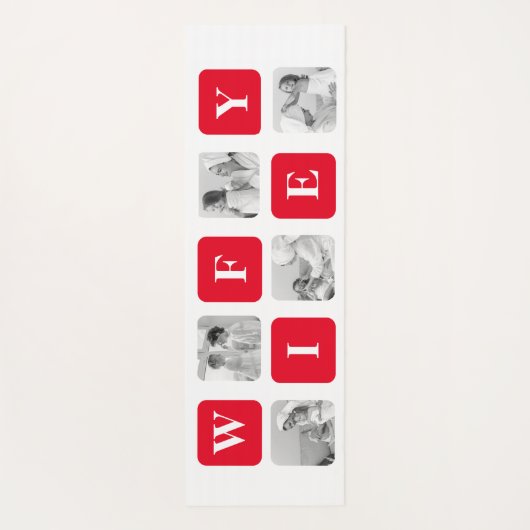Moderne collage foto's en rode cadeautjes voor lie yogamat (Achterkant)