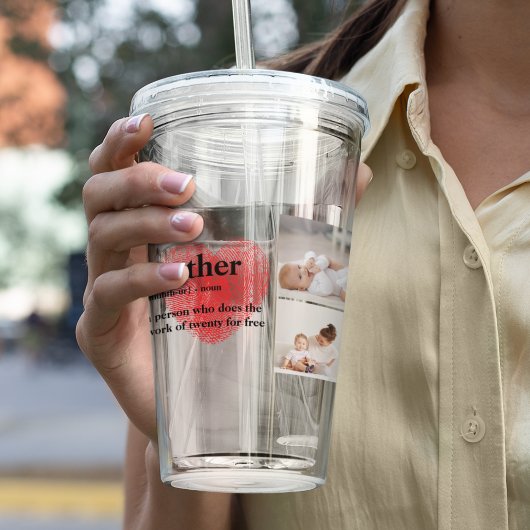 Moderne collage foto's en rode hartritme acryl drinkbeker